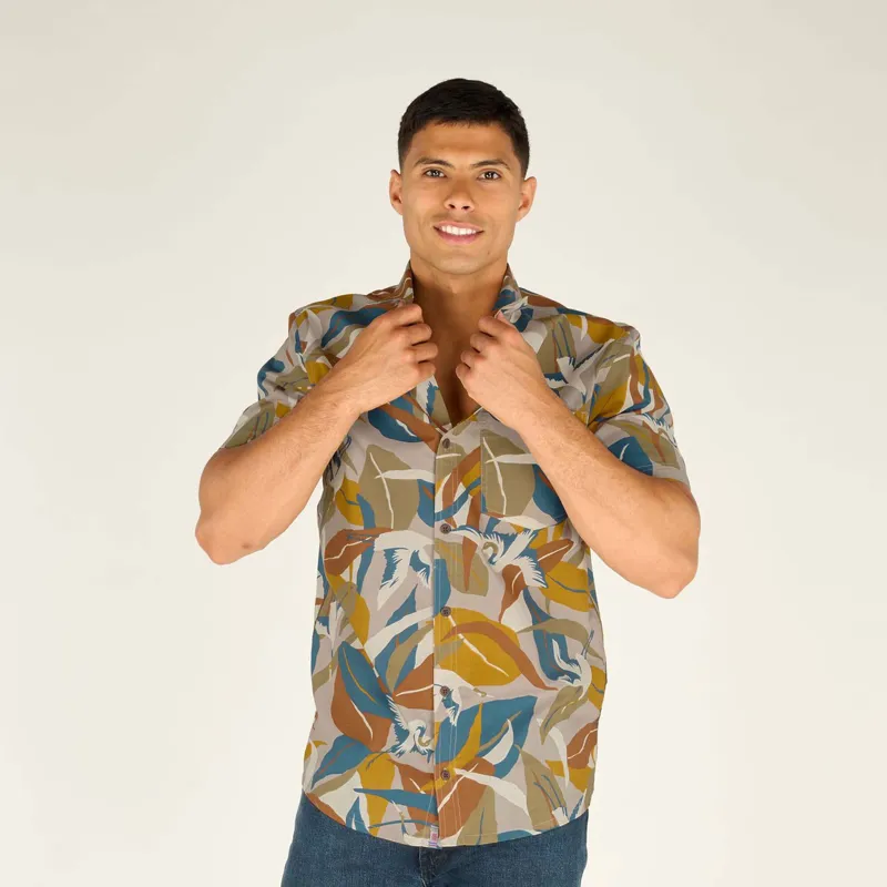 Sherpa Men's Jangbu Short Sleeve Shirt Caramel Sarus Crane-2