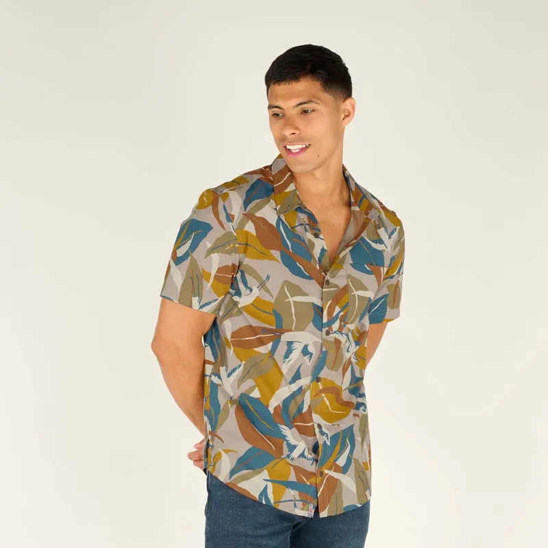 Sherpa Men's Jangbu Short Sleeve Shirt Caramel Sarus Crane-3