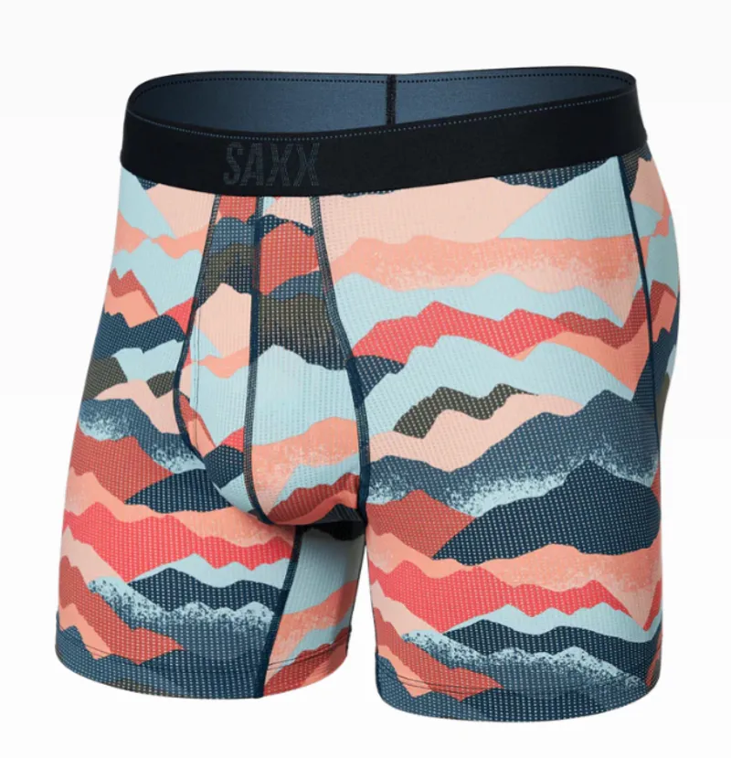 Saxx Men's Quest Quick Dry Mesh Boxer Brief Fly Mountain Abstract- Multi