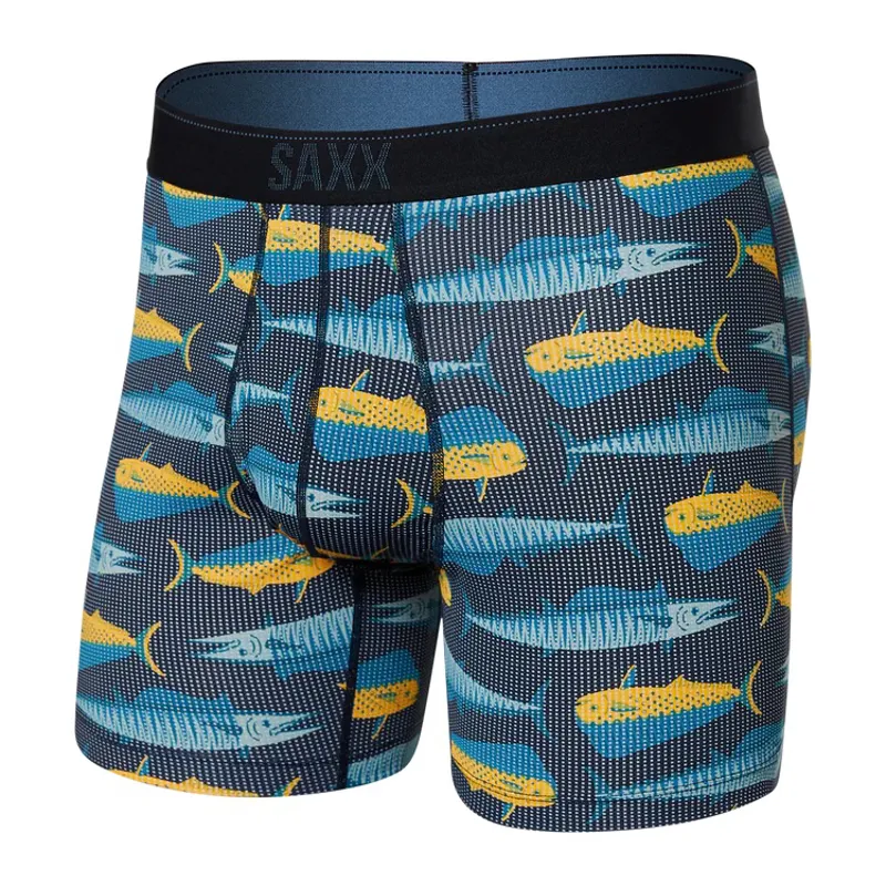 Saxx Mens Quest Quick Dry Mesh Boxer Brief Fly Mahi Mahi Wahoo- Black